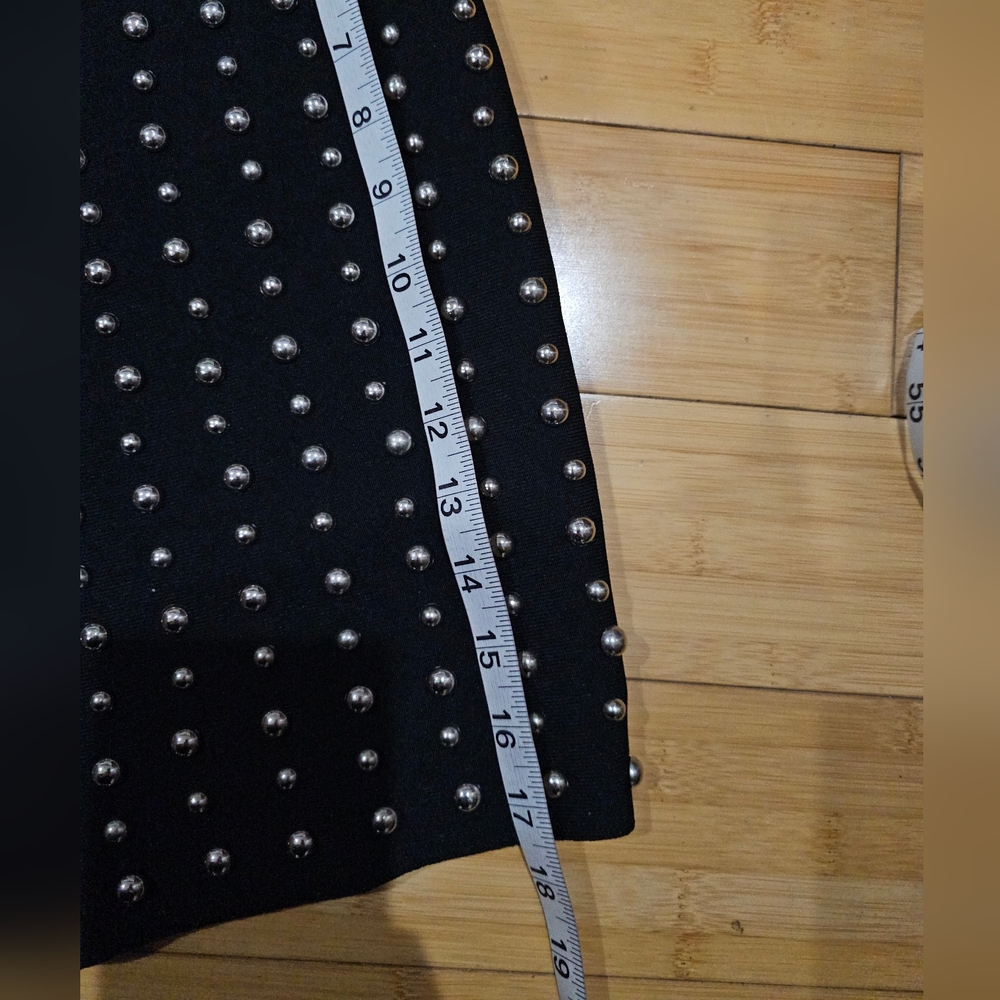 Punk Goth Sexy Forever 21 Silver Studded Black Stretchy Bodycon Pencil Skirt M - Picture 7 of 9